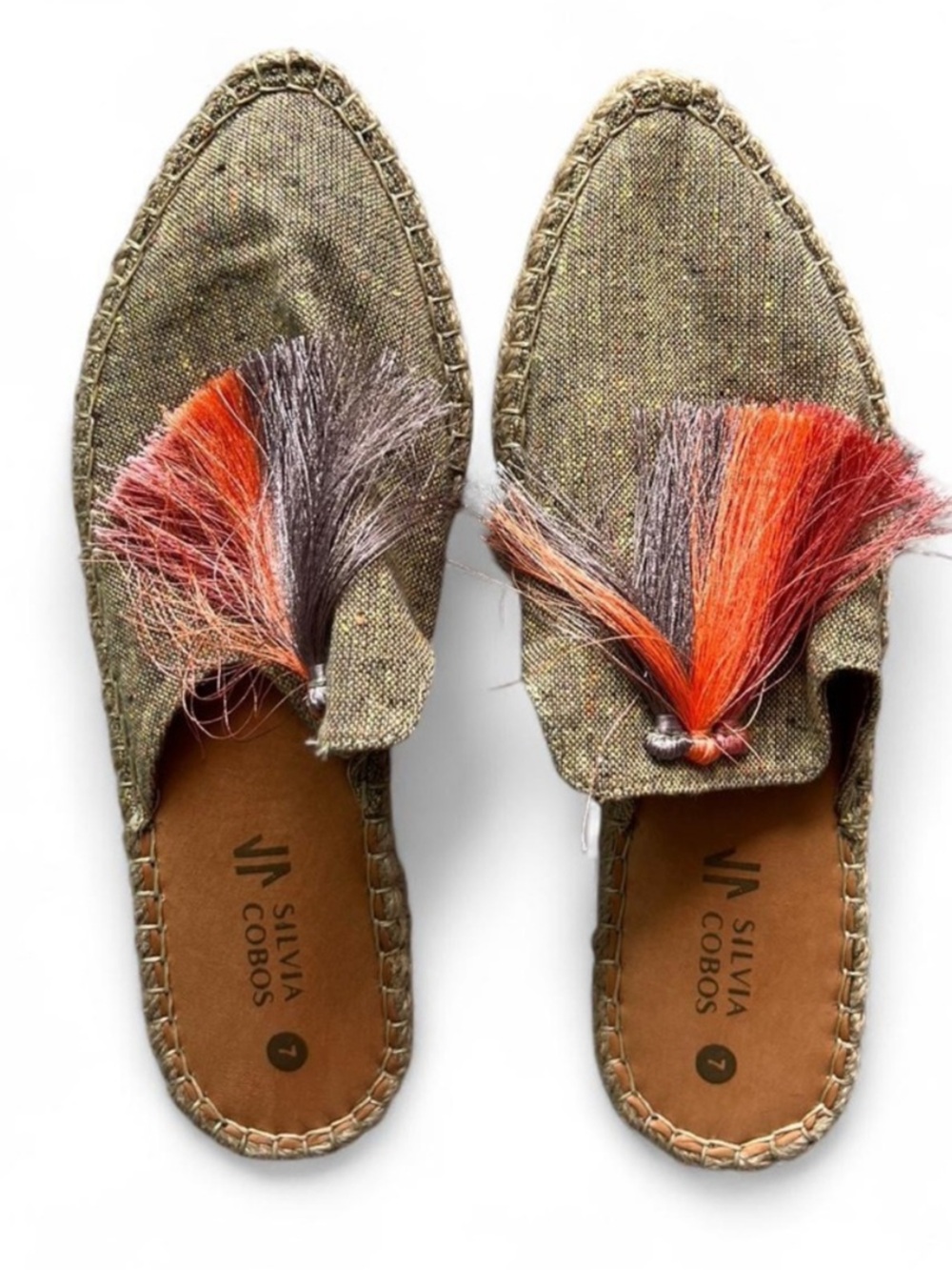Women's Espadrille Mules with Orange and PurpleTassel